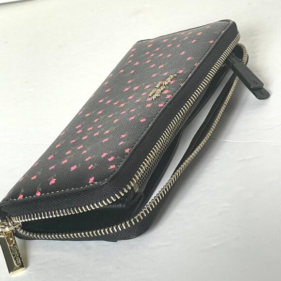 Kate Spade Sylvia Pink Floral Slim Wallet Womens Black Saffiano Zip Around - Picture 6 of 10